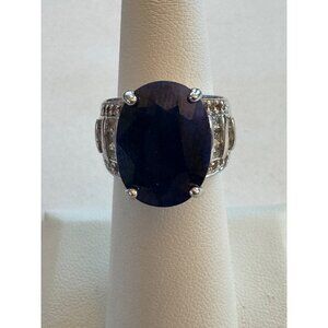 Size 5 D`Joy 925 Sterling Silver Statement/Cocktail Ring w/ Blue & White Gems